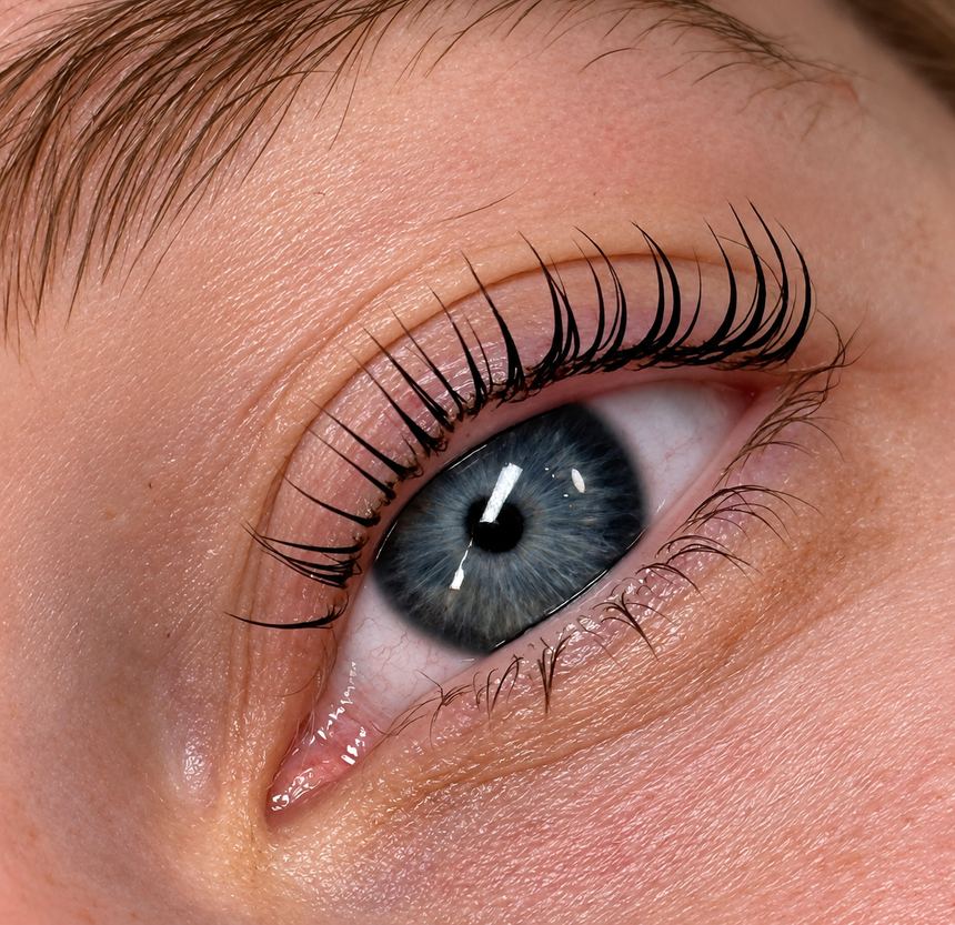 Close-up of curled natural lashes