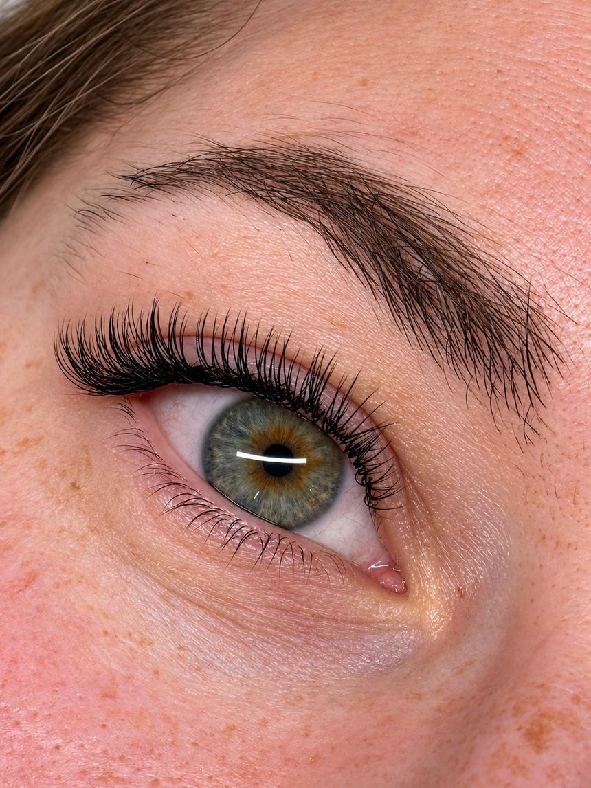 Close-up of a natural lash extension set